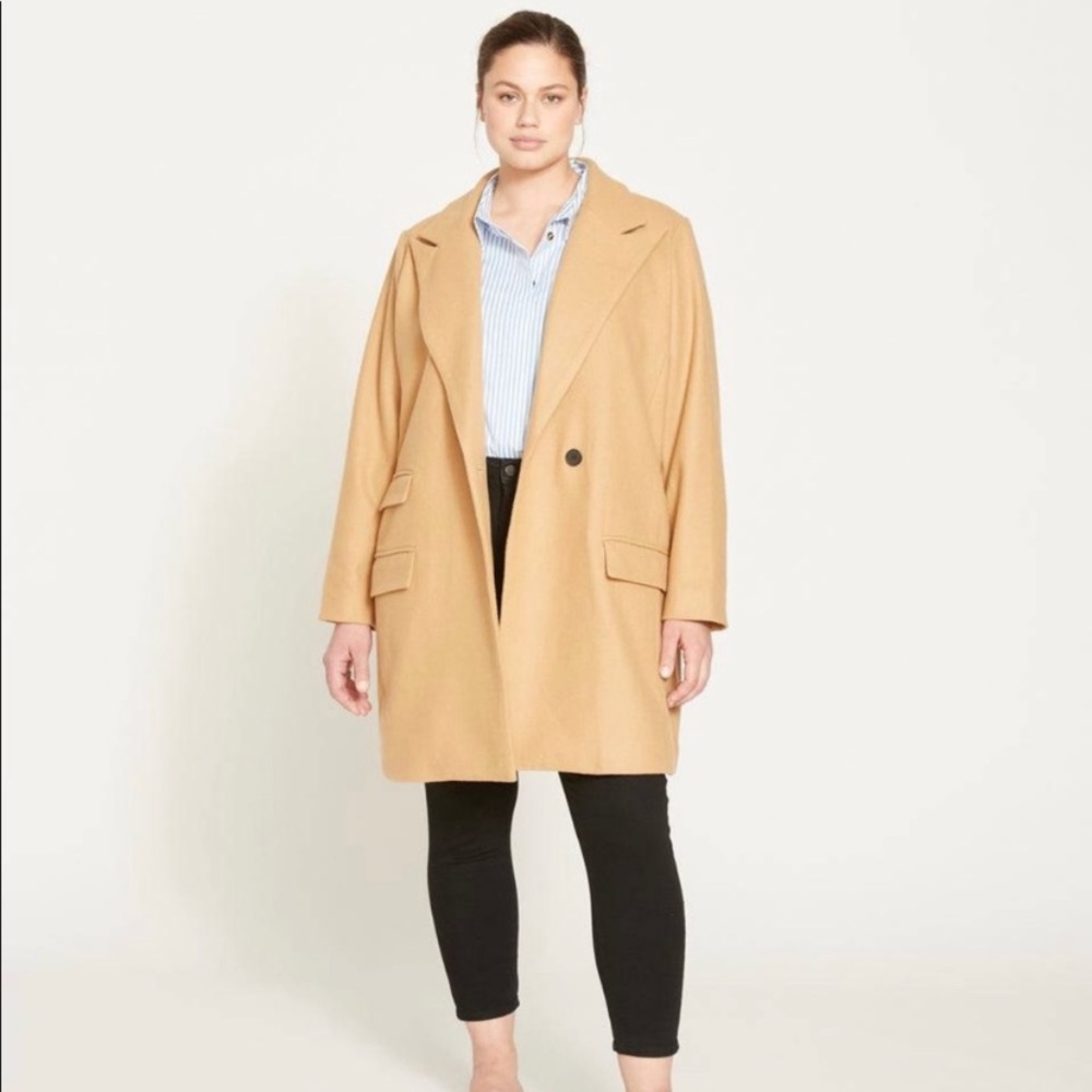 NWT! Universal Standard Peak Lapel Tailored Wool Coat - iced coffee